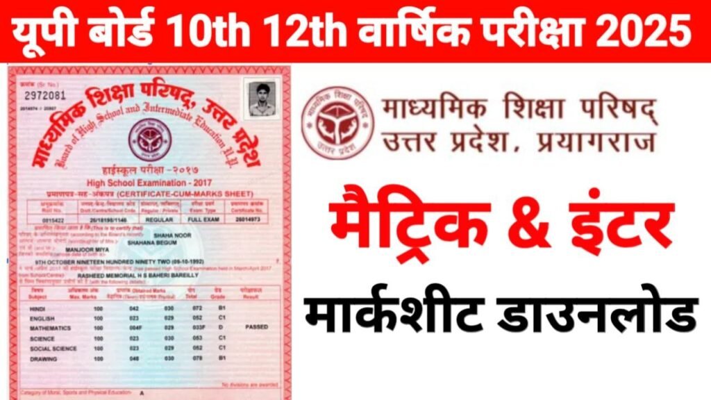 UP Board 10th 12th Marksheet 2025 Download